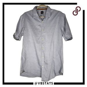 Hugo Boss Men's Collared Short Sleeve Slim Fit Button Up Shirt Blue Size Large